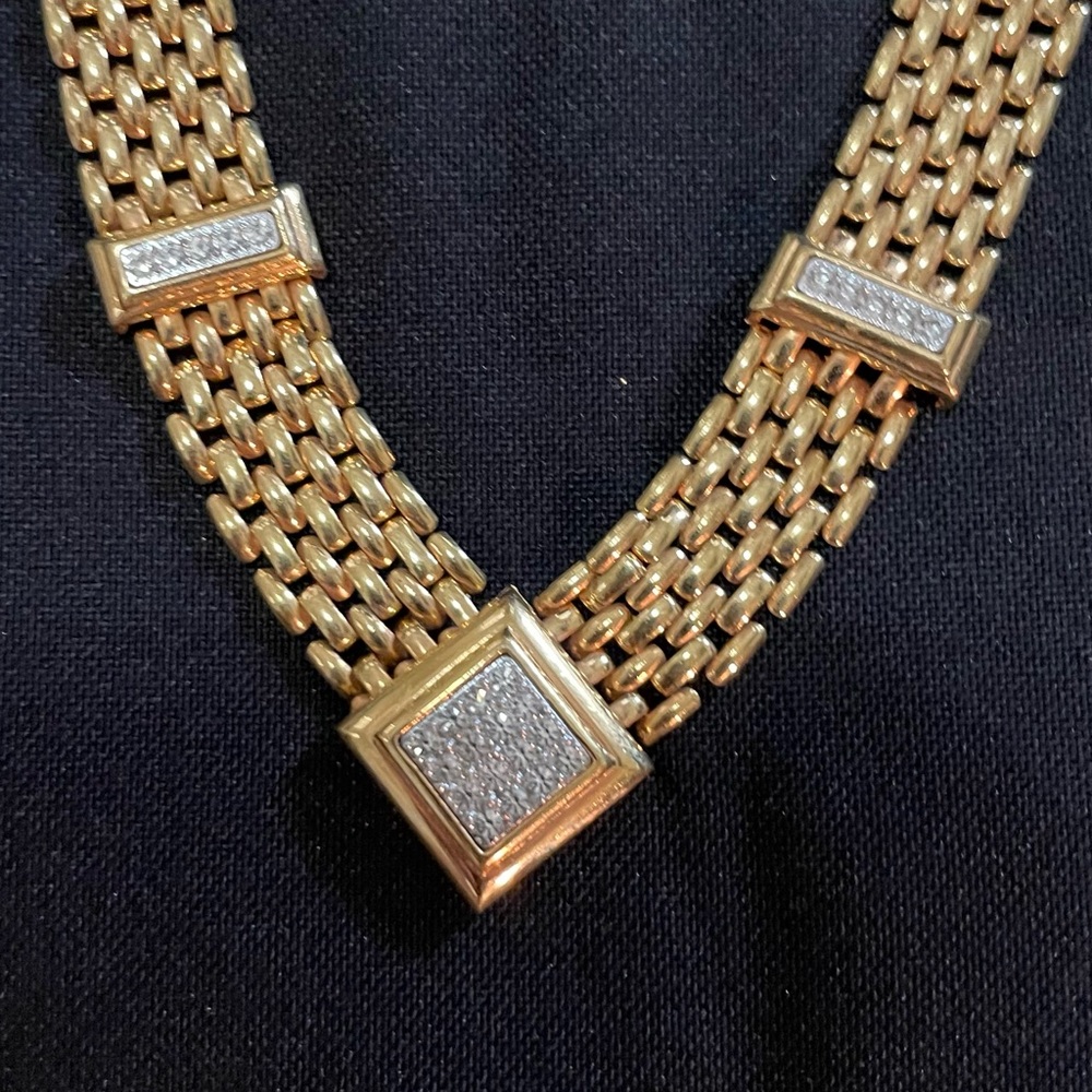 Vintage Avon Wide Link Gold Tone Necklace with Rhinestones